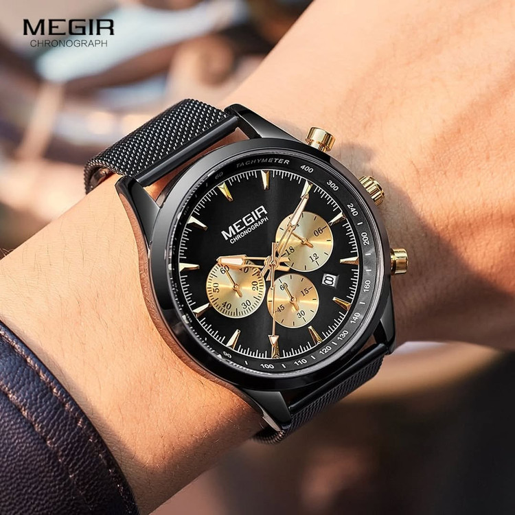 ساعت مچی مردانه مگیر بند استیل حصیری MEGIR 2153 ساعت اورجینال ضداب