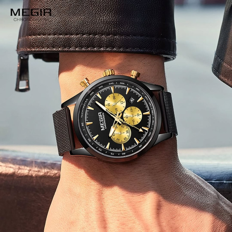 ساعت مچی مردانه مگیر بند استیل حصیری MEGIR 2153 ساعت اورجینال ضداب