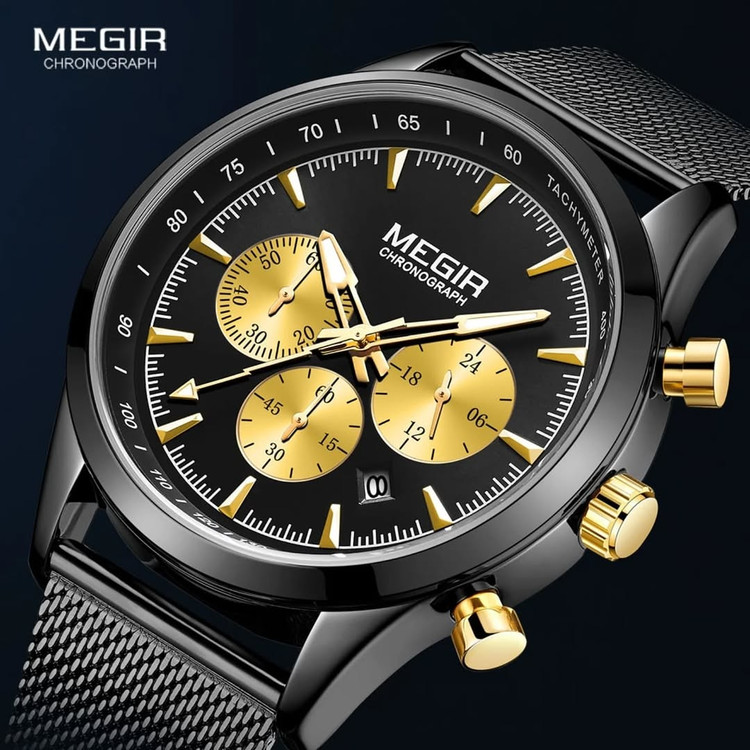 ساعت مچی مردانه مگیر بند استیل حصیری MEGIR 2153 ساعت اورجینال ضداب