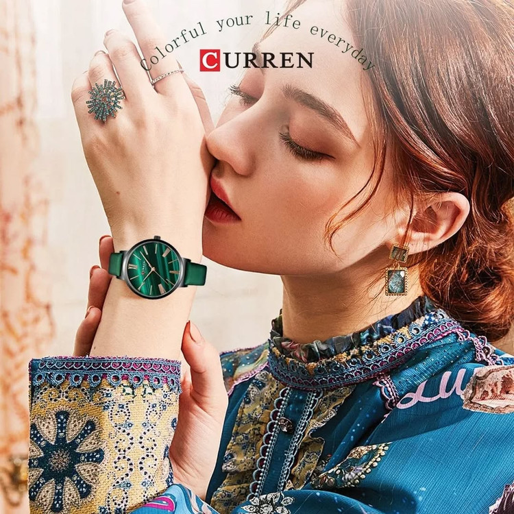 ساعت ساعت مچی زنانه کارن مدل CURREN 9076 اورجینال بند چرمی ضدآب