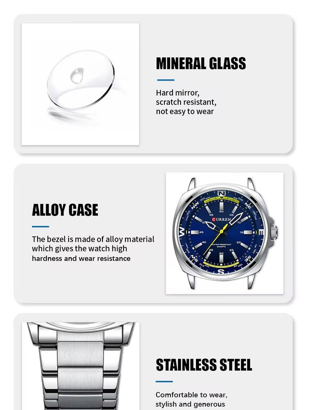 ساعت ساعت مچی مردانه کارن مدل CURREN 8455 اورجینال بند استیل ضدآب
