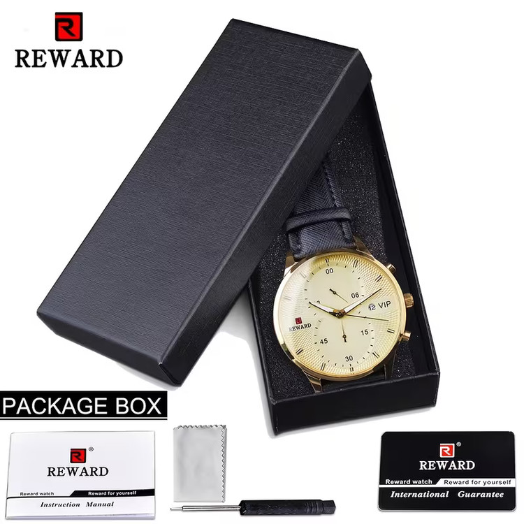 ساعت مچی مردانه ریوارد مدل REWARD vip 83003 اورجینال | بند چرمی | ضدآب | سه موتور فعال