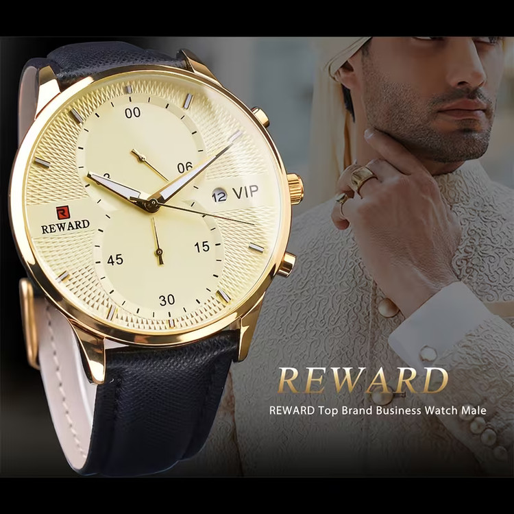 ساعت مچی مردانه ریوارد مدل REWARD vip 83003 اورجینال | بند چرمی | ضدآب | سه موتور فعال